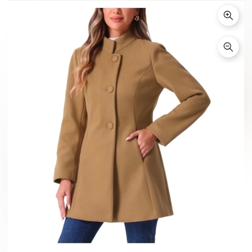 Allegra K Women's Winter Overcoat Mid Length Stand Collar Single Breasted Outerw